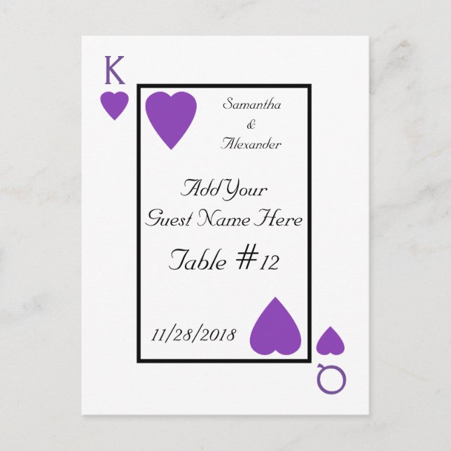 Purple Playing Card King/Queen Table Place Cards (Front)