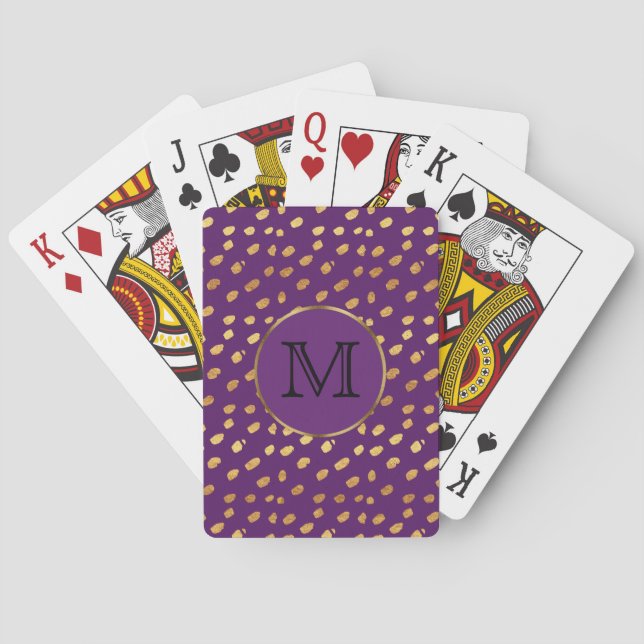 Purple Plum and Gold Monogram Playing Cards (Back)