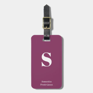 Purple Plum Berry Monogram Name Stylish Typewriter Luggage Tag
