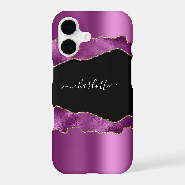 Purple plum black agate marble name script  (Back)