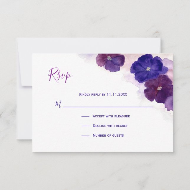 Purple Plum Blue Watercolor Floral RSVP Wedding (Front)