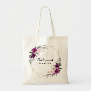 Purple Plum Blush Pink Floral Bridesmaid gift Tote Bag
