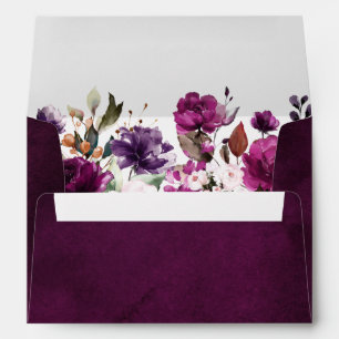 Purple Plum Blush Pink Rose Botanical Address Envelope