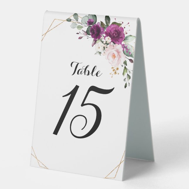 Purple Plum Blush Pink Roses Geometric Wedding (Front)