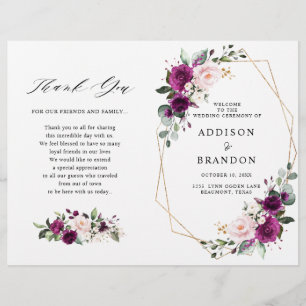 Purple Plum Blush Pink Roses Wedding Program