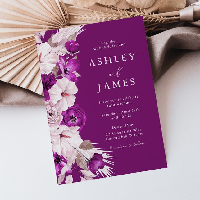 Purple Plum & Blush Watercolor Wedding Invitation (Creator Uploaded)