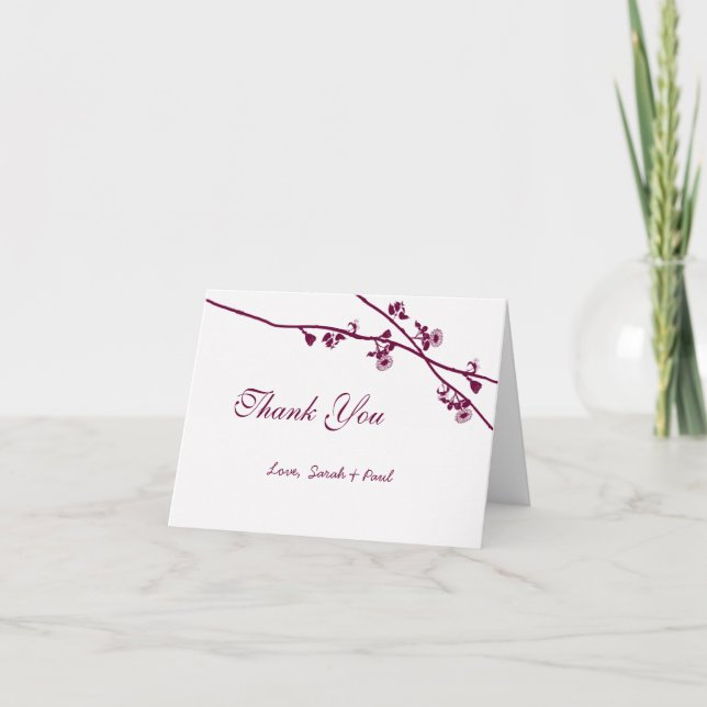 Purple Plum Boho Rustic Wildflower Branch Wedding  Thank You Card (Front)