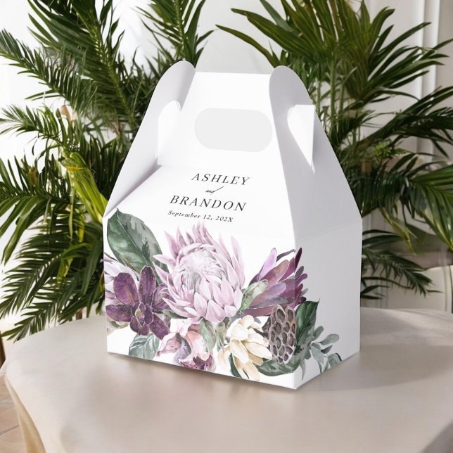 Purple Plum Boho Tropical Floral Wedding Favour Box (Creator Uploaded)