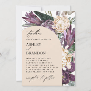 Purple Plum Boho Tropical Floral Wedding Invitation