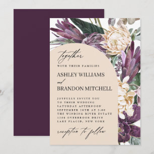 Purple Plum Boho Tropical Floral Wedding Invitation