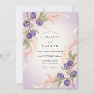 Purple Plum Branch Eucalyptus Wedding Invitation