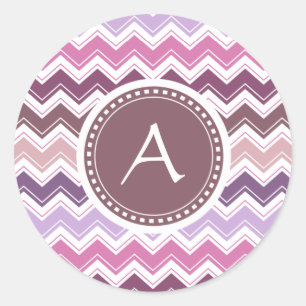 Purple Plum Chevron ZigZag Monogram Classic Round Sticker