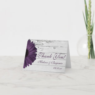 Purple Plum Daisy Rustic Wedding Thank You Cards