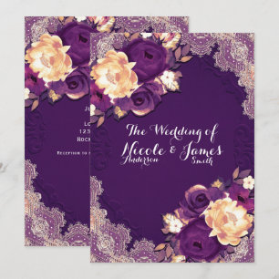 Purple Plum Elegant Lace Floral Country Wedding Invitation