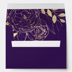 Purple Plum & Faux Gold Modern Floral Wedding Envelope