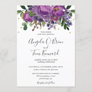 Purple Plum Floral Greenery Wedding Invitation