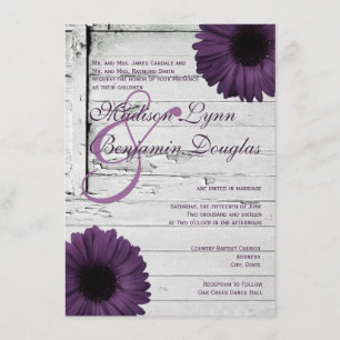 Purple Plum Gerber Daisy Wedding Invitations Ver2