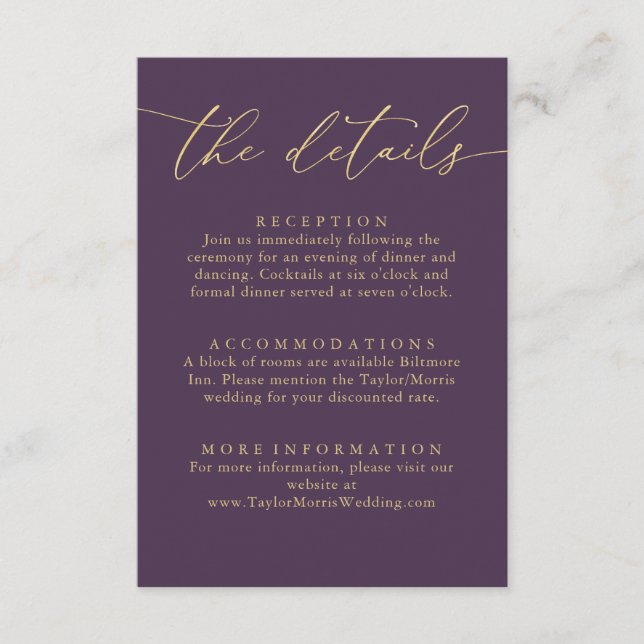 Purple Plum Gold Foil Minimalist Enclosure Card (Front)