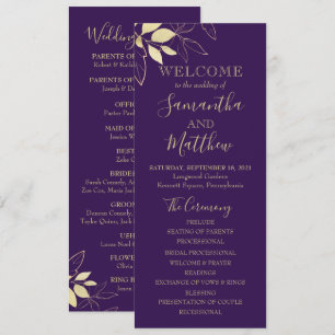 Purple Plum & Gold Foliage Botanical Wedding Programme