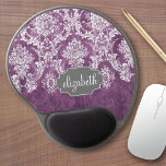 Purple Plum Grunge Damask Pattern with Name Gel Mouse Mat<br><div class="desc">A vintage pattern with a chalkboard and lace design. Look closely to the flowers and leaves.A trendy design with jewel tone colours and elegance. Items are easier to customise when you replace all text and photos first. If your art still needs to be adjusted, click on the Customise This button....</div>