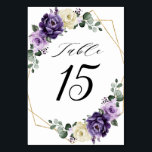 Purple Plum Ivory Gold Floral Geometric Wedding Table Number<br><div class="desc">Elegant and modern floral midsummer wedding table number features a bouquet of watercolor roses peonies in shades of purple plum, dusty rose, dusty pink , ivory, sage with lush green botanical leaves and eucalyptus with gold geometric background. Please find more matching designs and variations from my "blissweddingpaperie" store. And feel...</div>