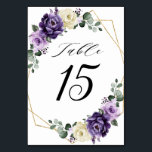 Purple Plum Ivory Gold Floral Geometric Wedding Table Number<br><div class="desc">Elegant and modern floral midsummer wedding table number features a bouquet of watercolor roses peonies in shades of purple plum, dusty rose, dusty pink , ivory, sage with lush green botanical leaves and eucalyptus with gold geometric background. Please find more matching designs and variations from my "blissweddingpaperie" store. And feel...</div>