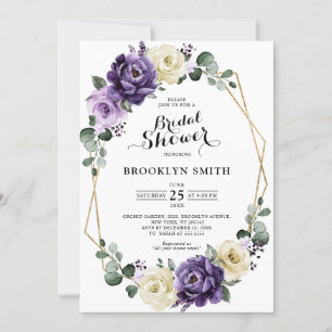 Purple Plum Ivory Gold  Geometric Bridal Shower Invitation