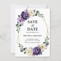 Purple Plum Ivory Gold Geometric Save the Date