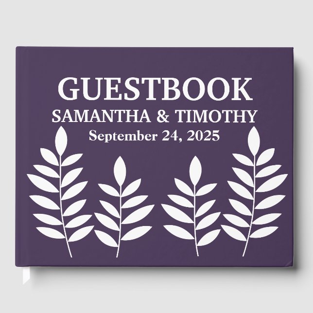 Purple Plum Lavender Modern Floral Wedding Guest Book (Front)