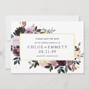 Purple Plum Mauve Pink Floral Save the Date Card