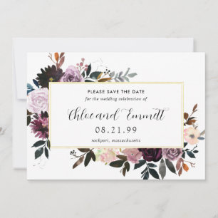 Purple Plum Mauve Pink Floral Save the Date Card