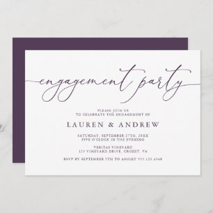 Purple Plum Minimalist Engagement Party Invitation