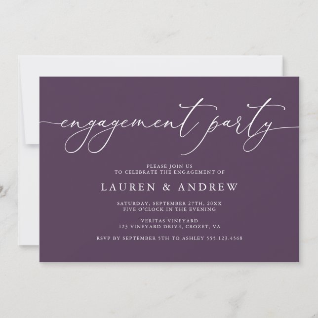 Purple Plum Minimalist Engagement Party Invitation (Front)