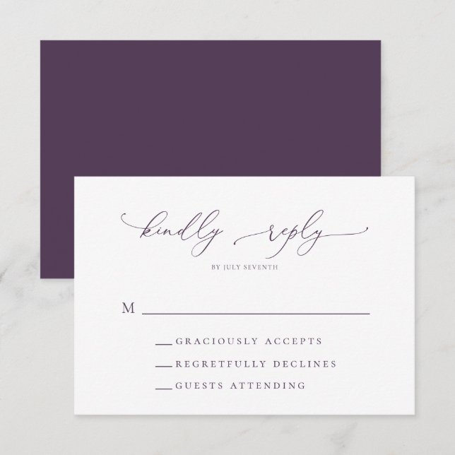 Purple Plum Minimalist Modern Wedding RSVP Card (Front/Back)