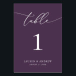Purple Plum Minimalist Wedding | Event Custom Table Number<br><div class="desc">(**PLEASE NOTE: To order,  simply adjust your table number (and name/date) and add each number to your cart separately. Then check out once you are finished.) Beautiful,  elegant,  modern and minimalist,  table number card. Fully customisable with your names (or Event Name) and Date.</div>
