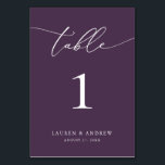 Purple Plum Minimalist Wedding | Event Custom Table Number<br><div class="desc">(**PLEASE NOTE: To order,  simply adjust your table number (and name/date) and add each number to your cart separately. Then check out once you are finished.) Beautiful,  elegant,  modern and minimalist,  table number card. Fully customisable with your names (or Event Name) and Date.</div>