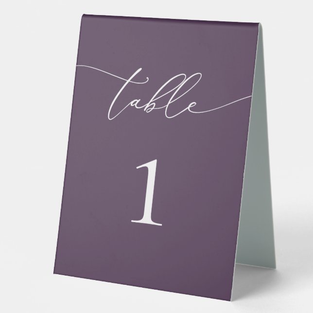 Purple Plum Minimalist Wedding Table Number (Front)