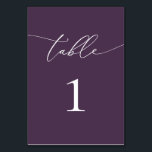 Purple Plum Minimalist Wedding Table Number Table<br><div class="desc">Beautiful purple-plum,  elegant,  modern and minimalist,  table number card. Fully customisable.  **PLEASE NOTE: To order,  simply adjust your table number and add each number to your cart separately. Then check out once you are finished.</div>