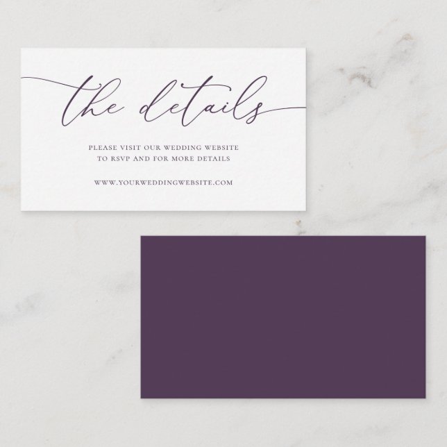Purple Plum Modern Minimalist Wedding Enclosure Card (Front/Back)