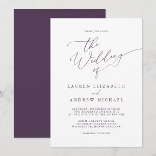 Purple Plum Modern Minimalist Wedding Invitation
