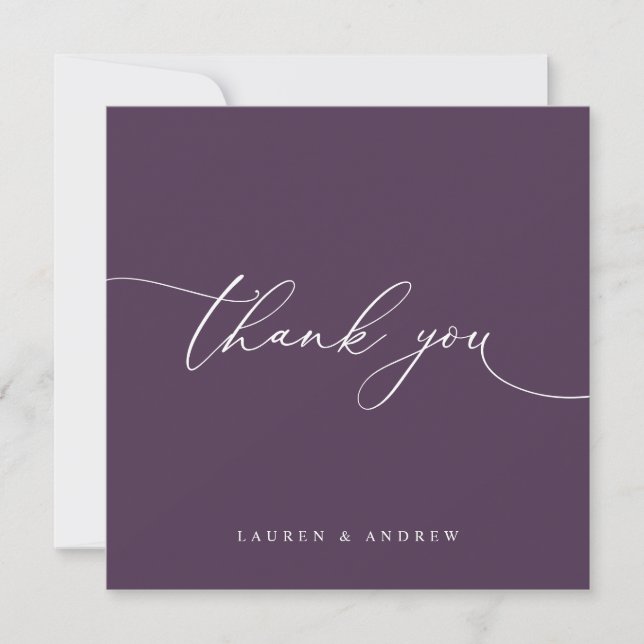 Purple Plum Modern Minimalist Wedding Thank You Card (Front)