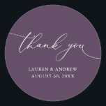 Purple Plum Modern Minimalist Wedding Thank You Classic Round Sticker<br><div class="desc">Our modern minimalist purple plum thank you sticker/seal has "thank you" written in modern calligraphy script and can be fully customised with your name,  dates and background colour. Made to match our Purple Plum Modern Minimalist Wedding Suite.</div>