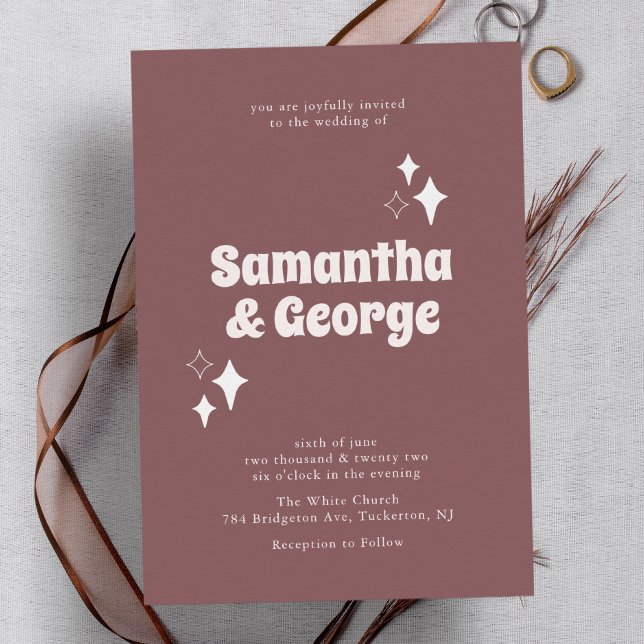 Purple Plum Modern Retro Typography Wedding Invitation (Creator Uploaded)