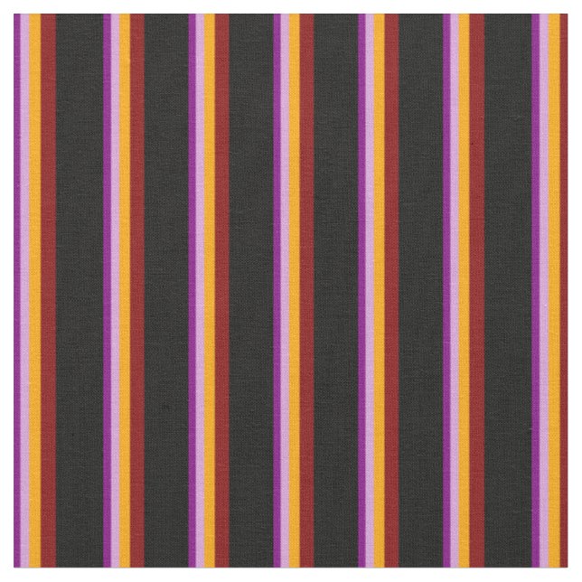 Purple, Plum, Orange, Maroon & Black Pattern Fabric (Close Up)