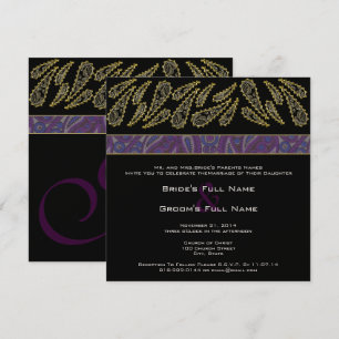 Purple Plum Paisley and Gold Wedding Invitation