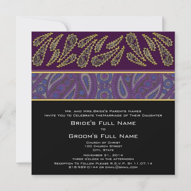 Purple Plum Paisley Wedding Invitation (Front)