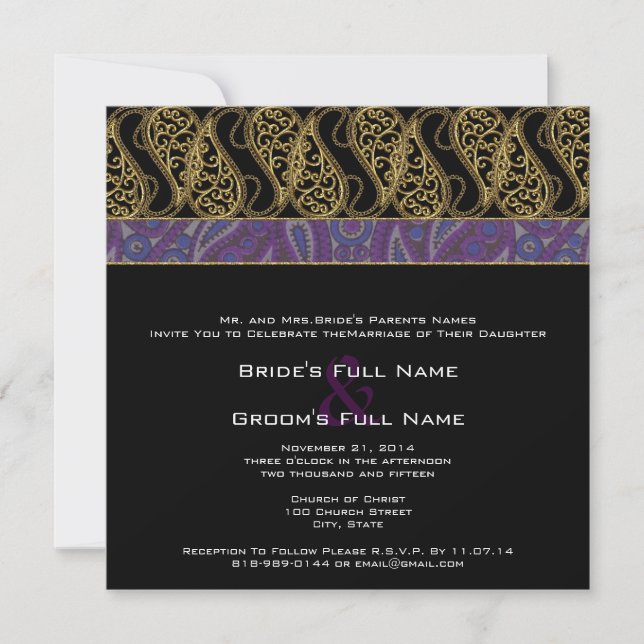 Purple Plum Paisley Wedding Invitation (Front)