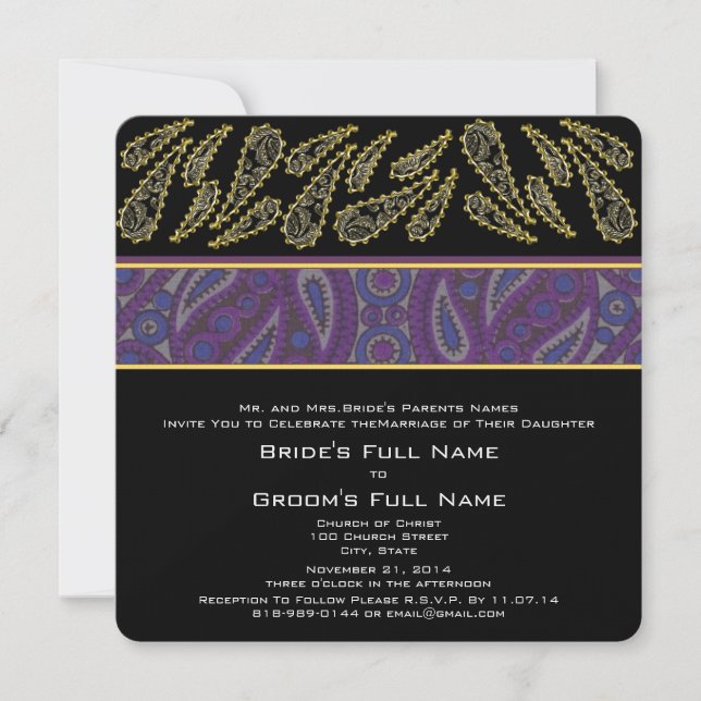 Purple Plum Paisley Wedding Invitation (Front)