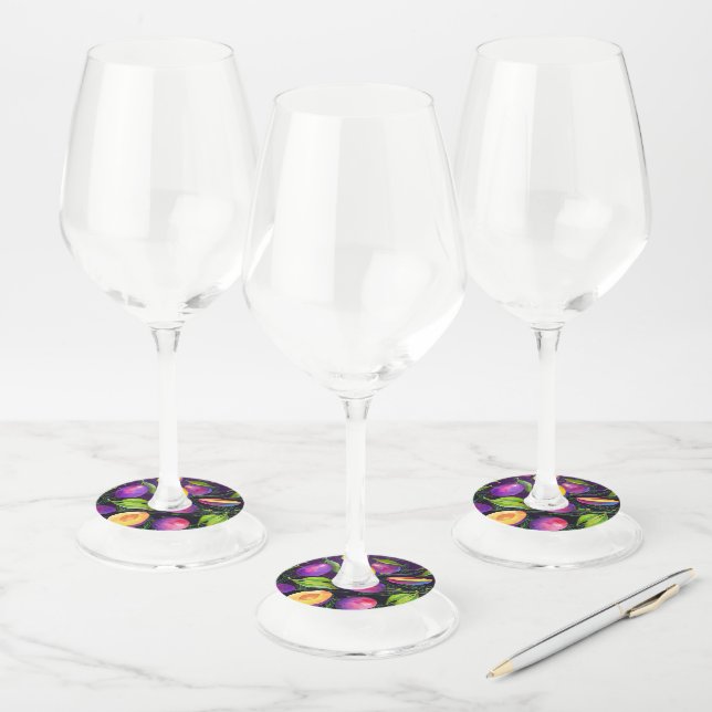 Purple Plum Pattern Wine Glass Tag (Set)
