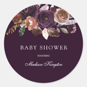 Purple Plum Peach Burgundy Flowers Baby Shower Classic Round Sticker